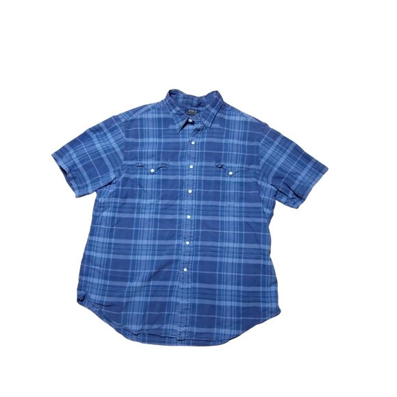 R.L.‎ Polo Men's Western Snap Short Sleeve Shirt XL Blue Plaid - Picture 2 of 5